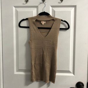 BEIGE Sweater-Knit Cutout Tank Top